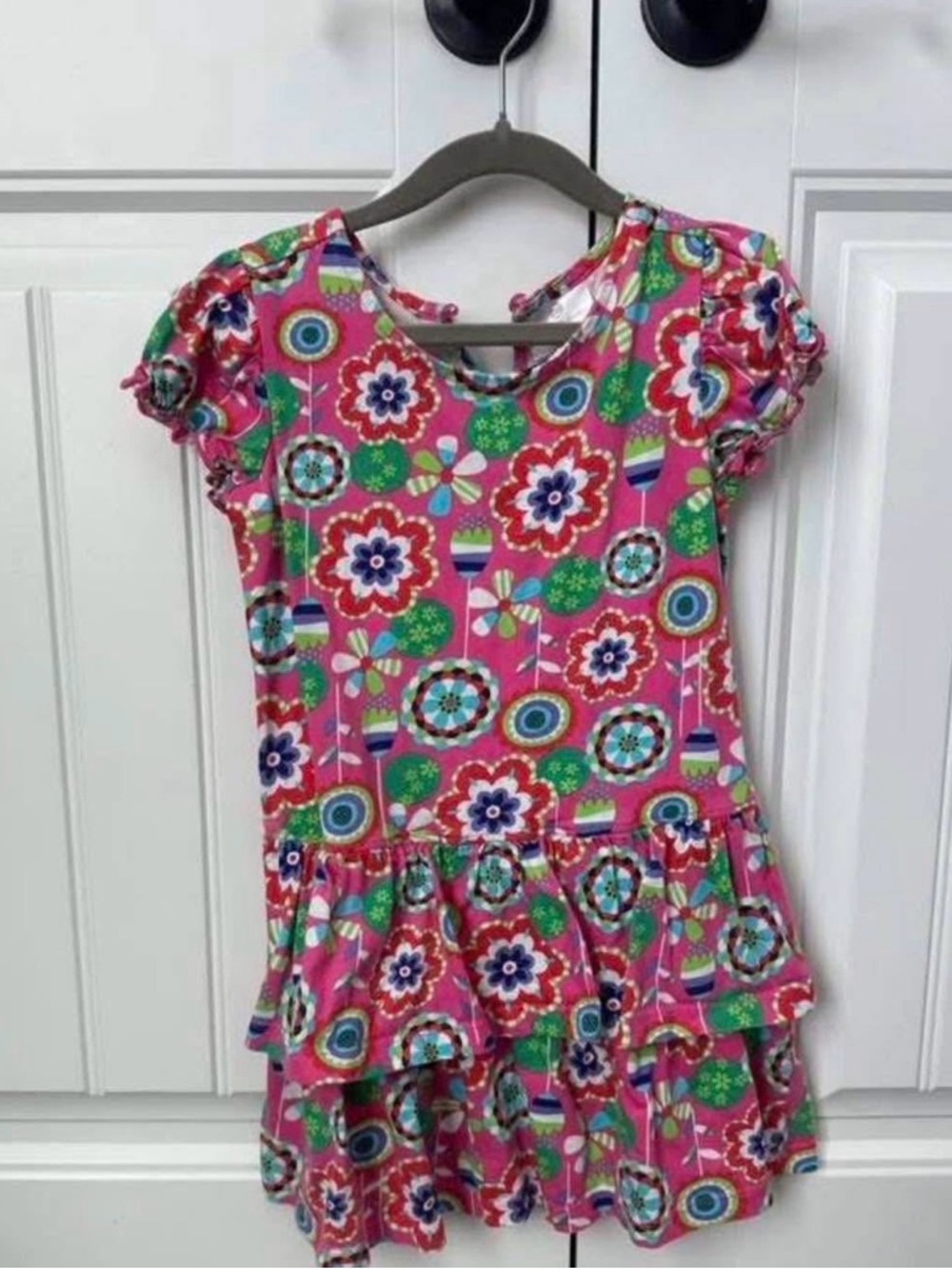 Hanna Anderson Bright Pink Floral Tiered Ruffle Dress
